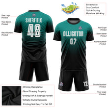 Laden Sie das Bild in den Galerie-Viewer, Custom Aqua White-Black Sublimation Fade Fashion Soccer Uniform Jersey
