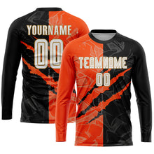 Load image into Gallery viewer, Custom Graffiti Pattern White Black Orange-Old Gold Scratch Sublimation Soccer Uniform Jersey
