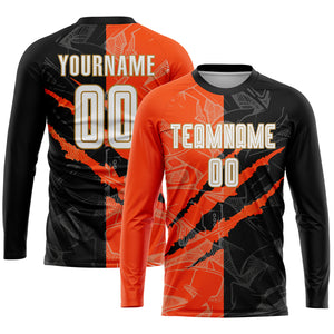 Custom Graffiti Pattern White Black Orange-Old Gold Sublimation Soccer Uniform Jersey