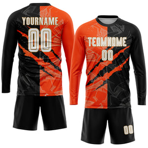 Custom Graffiti Pattern White Black Orange-Old Gold Sublimation Soccer Uniform Jersey