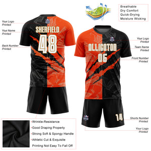 Custom Graffiti Pattern White Black Orange-Old Gold Scratch Sublimation Soccer Uniform Jersey