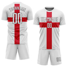 Laden Sie das Bild in den Galerie-Viewer, Custom White White Red-Black Sublimation Great Britain Flag Soccer Uniform Jersey
