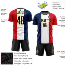 Load image into Gallery viewer, Custom Navy Black White Red-Gold Sublimation French Flag Soccer Uniform Jersey
