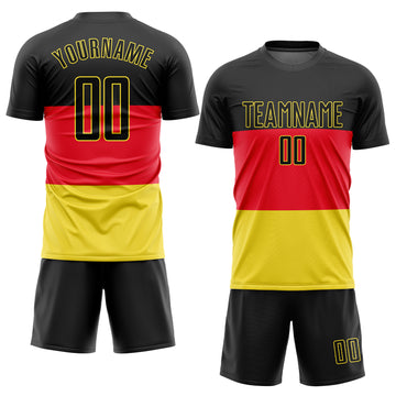 Custom Red Black-Gold Sublimation German Flag Soccer Uniform Jersey