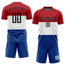 Laden Sie das Bild in den Galerie-Viewer, Custom Red Black White-Royal Sublimation Dutch Flag Soccer Uniform Jersey
