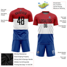 Load image into Gallery viewer, Custom Red Black White-Royal Sublimation Dutch Flag Soccer Uniform Jersey
