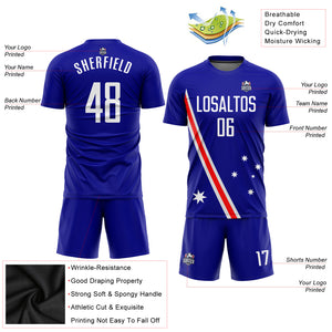 Custom Royal White-Red Sublimation Australian Flag Soccer Uniform Jersey