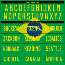 Charger l&#39;image dans la galerie, Custom Neon Green Gold-Royal Sublimation Brazilian Flag Soccer Uniform Jersey
