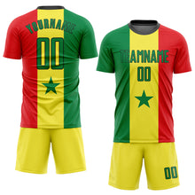 Laden Sie das Bild in den Galerie-Viewer, Custom Gold Kelly Green Red-Black Sublimation Senegalese Flag Soccer Uniform Jersey
