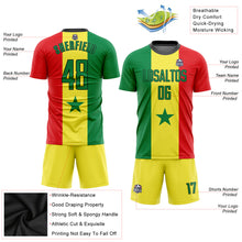 Laden Sie das Bild in den Galerie-Viewer, Custom Gold Kelly Green Red-Black Sublimation Senegalese Flag Soccer Uniform Jersey
