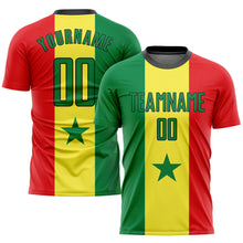 Laden Sie das Bild in den Galerie-Viewer, Custom Gold Kelly Green Red-Black Sublimation Senegalese Flag Soccer Uniform Jersey
