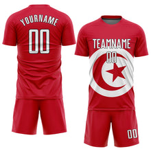Load image into Gallery viewer, Custom Red White-Black Sublimation Tunisian Flag Soccer Uniform Jersey
