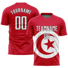 Laden Sie das Bild in den Galerie-Viewer, Custom Red White-Black Sublimation Tunisian Flag Soccer Uniform Jersey
