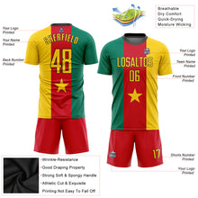 Laden Sie das Bild in den Galerie-Viewer, Custom Kelly Green Gold Red-Black Sublimation Cameroonian Flag Soccer Uniform Jersey
