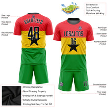 Laden Sie das Bild in den Galerie-Viewer, Custom Red Black Gold-Kelly Green Sublimation Ghanaian Flag Soccer Uniform Jersey
