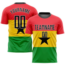 Laden Sie das Bild in den Galerie-Viewer, Custom Red Black Gold-Kelly Green Sublimation Ghanaian Flag Soccer Uniform Jersey
