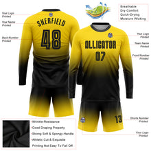 Laden Sie das Bild in den Galerie-Viewer, Custom Gold Black Sublimation Long Sleeve Fade Fashion Soccer Uniform Jersey
