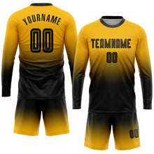 Laden Sie das Bild in den Galerie-Viewer, Custom Gold Black Sublimation Long Sleeve Fade Fashion Soccer Uniform Jersey
