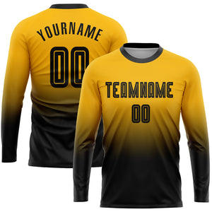 Custom Gold Black Sublimation Long Sleeve Fade Fashion Soccer Uniform Jersey