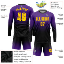 Load image into Gallery viewer, Custom Purple Gold-Black Sublimation Long Sleeve Fade Fashion Soccer Uniform Jersey
