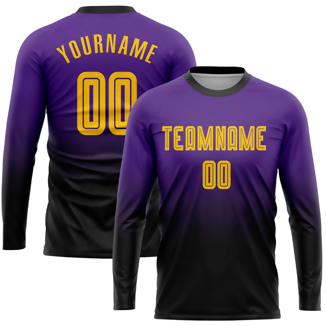 Custom Purple Gold Pinstripe Fade Fashion Sublimation Soccer Uniform Jersey