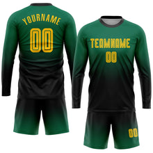 Load image into Gallery viewer, Custom Kelly Green Gold-Black Sublimation Long Sleeve Fade Fashion Soccer Uniform Jersey
