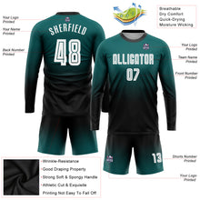Load image into Gallery viewer, Custom Teal White-Black Sublimation Long Sleeve Fade Fashion Soccer Uniform Jersey
