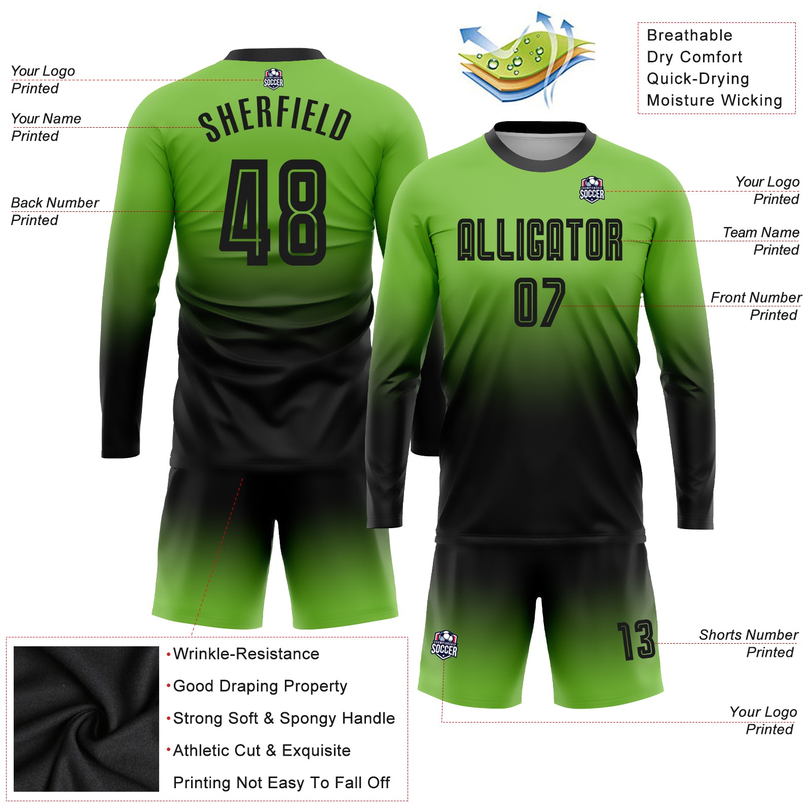 Custom Neon Green Black Sublimation Soccer Uniform Jersey Sale– Fcustom