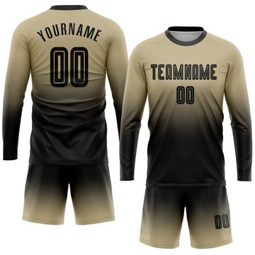 Custom Vegas Gold Black Sublimation Long Sleeve Fade Fashion Soccer Uniform Jersey