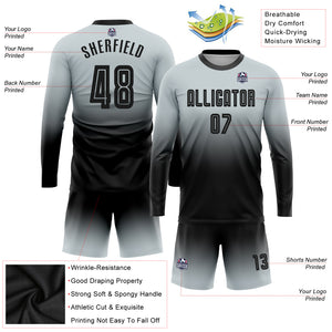 Custom Silver Black Sublimation Long Sleeve Fade Fashion Soccer Uniform Jersey