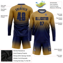 Laden Sie das Bild in den Galerie-Viewer, Custom Old Gold Navy Sublimation Long Sleeve Fade Fashion Soccer Uniform Jersey
