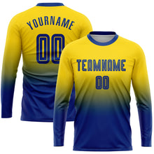 Load image into Gallery viewer, Custom Gold Royal Sublimation Long Sleeve Fade Fashion Soccer Uniform Jersey
