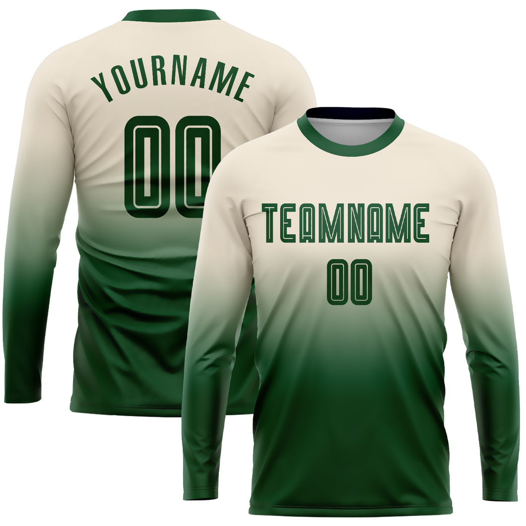 Cheap Custom Cream Green Sublimation Long Sleeve Fade Fashion Soccer  Uniform Jersey Free Shipping – CustomJerseysPro