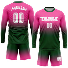 Laden Sie das Bild in den Galerie-Viewer, Custom Pink White-Green Sublimation Long Sleeve Fade Fashion Soccer Uniform Jersey
