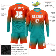 Laden Sie das Bild in den Galerie-Viewer, Custom Orange White-Aqua Sublimation Long Sleeve Fade Fashion Soccer Uniform Jersey
