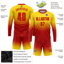 Charger l&#39;image dans la galerie, Custom Gold Red Sublimation Long Sleeve Fade Fashion Soccer Uniform Jersey
