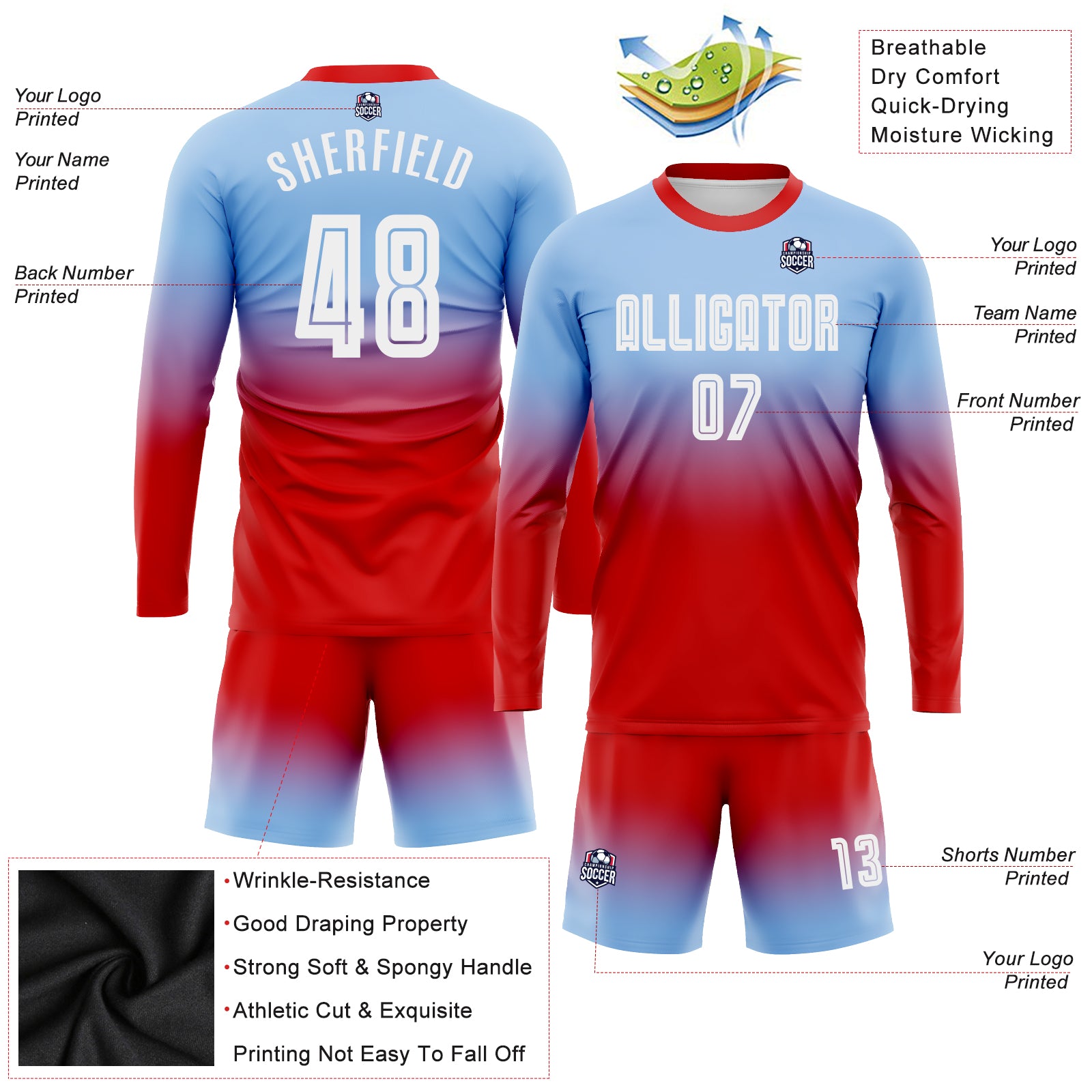 FANSIDEA Custom Soccer Jersey Uniform Light Blue Pink-White Sublimation Men's Size:2XL