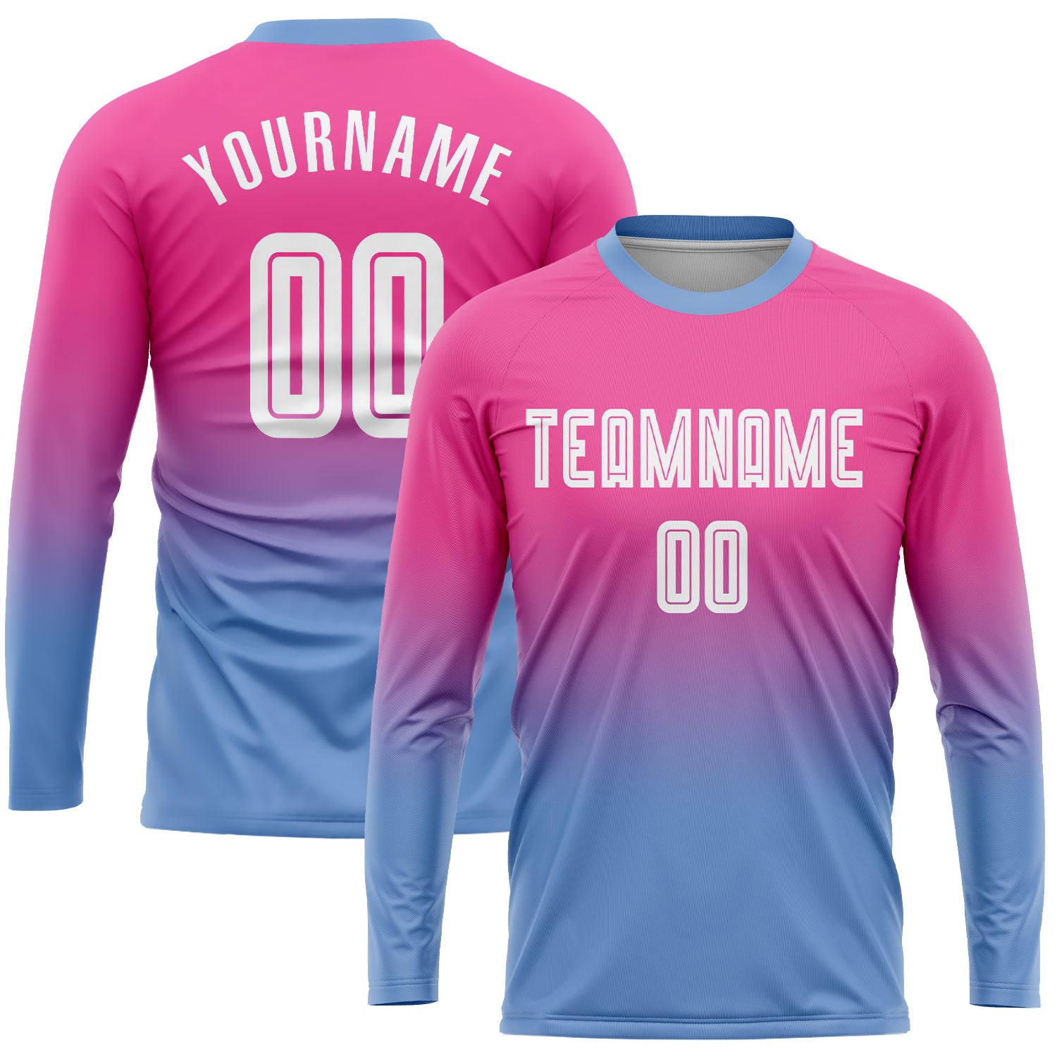 Cheap Custom Pink White-Light Blue Sublimation Long Sleeve Fade Fashion  Soccer Uniform Jersey Free Shipping – CustomJerseysPro