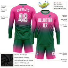 Laden Sie das Bild in den Galerie-Viewer, Custom Pink White-Kelly Green Sublimation Long Sleeve Fade Fashion Soccer Uniform Jersey
