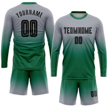 Load image into Gallery viewer, Custom Gray Black-Kelly Green Sublimation Long Sleeve Fade Fashion Soccer Uniform Jersey
