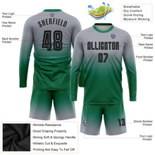 Laden Sie das Bild in den Galerie-Viewer, Custom Gray Black-Kelly Green Sublimation Long Sleeve Fade Fashion Soccer Uniform Jersey
