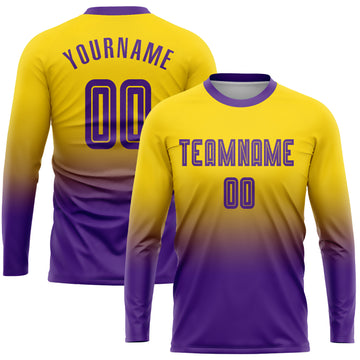 Custom Gold Purple Sublimation Long Sleeve Fade Fashion Soccer Uniform Jersey