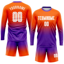 Laden Sie das Bild in den Galerie-Viewer, Custom Orange White-Purple Sublimation Long Sleeve Fade Fashion Soccer Uniform Jersey
