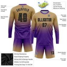 Laden Sie das Bild in den Galerie-Viewer, Custom Old Gold Black-Purple Sublimation Long Sleeve Fade Fashion Soccer Uniform Jersey
