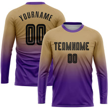 Load image into Gallery viewer, Custom Old Gold Black-Purple Sublimation Long Sleeve Fade Fashion Soccer Uniform Jersey
