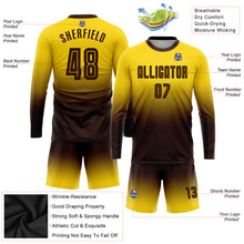 Laden Sie das Bild in den Galerie-Viewer, Custom Gold Brown Sublimation Long Sleeve Fade Fashion Soccer Uniform Jersey
