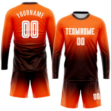 Load image into Gallery viewer, Custom Orange White-Brown Sublimation Long Sleeve Fade Fashion Soccer Uniform Jersey
