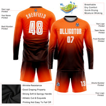 Laden Sie das Bild in den Galerie-Viewer, Custom Orange White-Brown Sublimation Long Sleeve Fade Fashion Soccer Uniform Jersey
