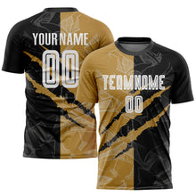 Load image into Gallery viewer, Custom Graffiti Pattern White Black-Old Gold Scratch Sublimation Soccer Uniform Jersey
