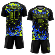 Load image into Gallery viewer, Custom Black Black Neon Green-Royal Sublimation Soccer Uniform Jersey
